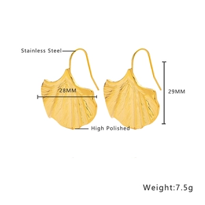 Boucles d'oreilles pendantes feuille de ginkgo en acier inoxydable doré poli