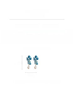 Detailed view of vintage flower earrings with blue oil drip petals and teardrop pearls