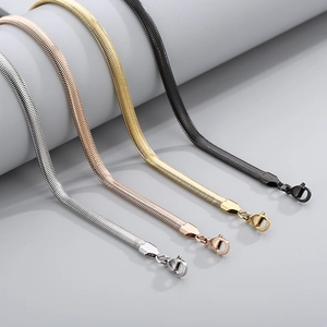 316L Stainless Steel Snake Chain Necklace Flat Herringbone Minimalist Punk Hip Hop Jewelry For Men Women Hypoallergenic