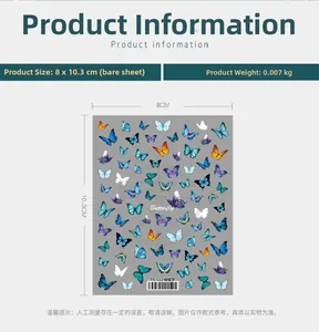 Detailed sheet of colorful butterfly nail art stickers with various vibrant wing patterns