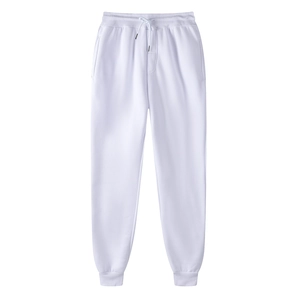 White thermal fleece sports trousers with drawstring waist and ribbed cuffs for running
