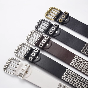 Punk style PU leather belts with multi-prong metal buckles and vintage metal eyelets