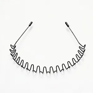 Detail of black wavy non-slip metal headband with glossy finish for sports