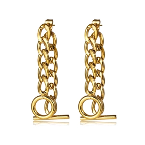 Minimalist 18K gold plated stainless steel chain earrings with OT toggle clasp design