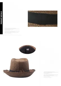 Detail view of woven straw fedora featuring frayed edges and adjustable inner band