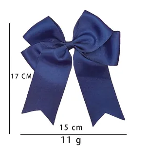 6 inch navy blue ribbed grosgrain ribbon bow hair clip for girls with fishtail streamers