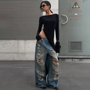Damen Slim Fit Maxi Kleid Langarm Rundhals Hoher Seitenschlitz Einfarbig Polyester Elasthan Streetwear Chic