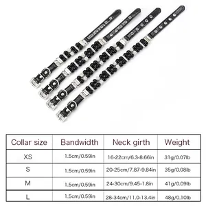 Detailed size chart for pearl pet collar with neck girth and bandwidth specifications