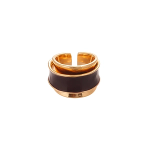 Retro brushed texture geometric open ring with dark brown enamel and diamond accents