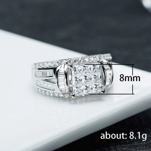 Alliance de luxe pour homme en argent avec zircon carré de 8 mm et pavé brillant