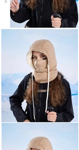 Detail of winter quilted windproof hood with warm fleece lining and adjustable drawstrings