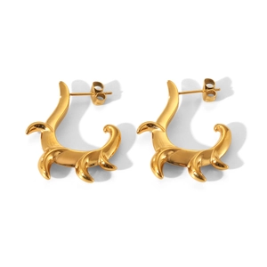 Irregular C-shaped sun flame earrings in 18K gold plated stainless steel for women