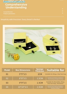 Detailed size specifications table for drawer style jewelry boxes in various dimensions