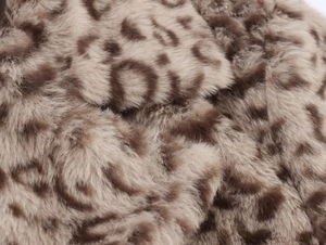 Detailed macro view of the soft leopard print faux fur texture with high gloss finish