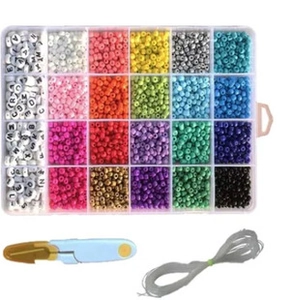 Kit perline fai-da-te con scatola a 24 griglie, perline di vetro colorate e perline con lettere