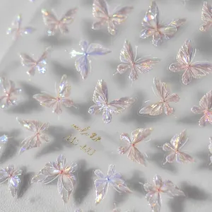 Holographic Butterfly Nail Art Stickers Laser Shell Luster Decals For Manicure Decoration Elegant Dreamy Style