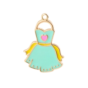 Detail of mint green dress pendant with pink heart for DIY jewelry making