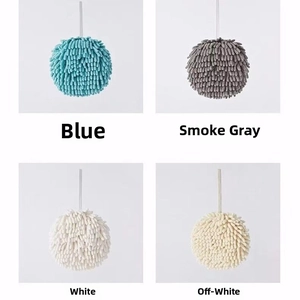 Absorbent chenille microfiber hand drying balls in blue, smoky gray, white and beige colors