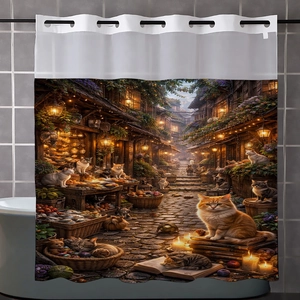 Macro detail of bird pattern waffle fabric shower curtain with reinforced metal ring eyelets