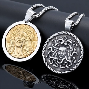 Stainless Steel Pendant Necklace Medusa Jesus Relief Retro Polished Punk Hip Hop Vintage Jewelry For Men Women