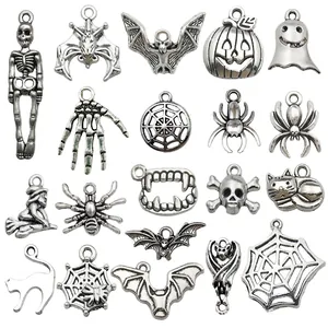 Halloween Charms Zinc Alloy Skull Bat Pumpkin Spider Ghost For DIY Jewelry Making Accessories Vintage Antique Style