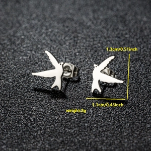 18K gold plated stainless steel bird stud earrings with precise dimensions and flying design