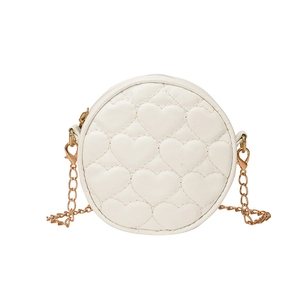 Mini white quilted heart pattern round chain crossbody bag for kids and toddlers