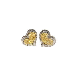 Boucles d'oreilles cœur plaquées or avec pierres jaunes et accents de zircone blanc