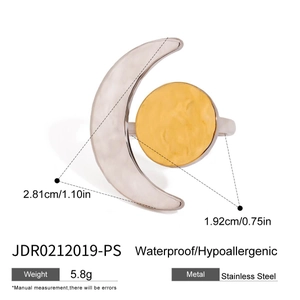 Detailed technical diagram of sun and moon rings showing dimensions and 5.8g weight specs