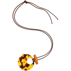 Retro resin ring pendant necklace with brown wax cord and tortoise shell pattern