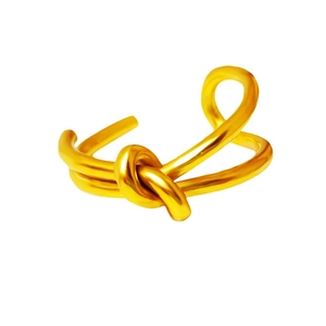 Polished 18K gold plated stainless steel knot ring for women on white background