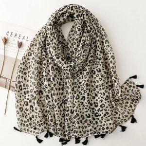 Écharpe À Imprimé Léopard Pour Femmes Châle Léger En Voile De Polyester Avec Glands Style Bohème De Vacances