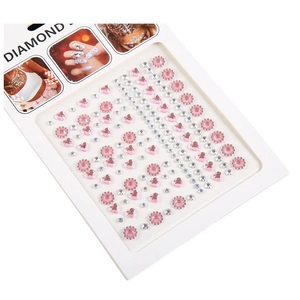 Pink heart and flower shaped rhinestone stickers for nail art and facial decoration