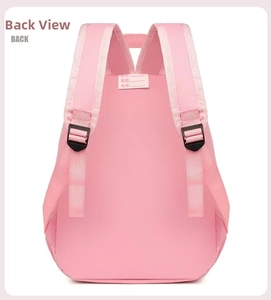 Detailed back view of pink ballet dance bag with padded straps and name identity tag