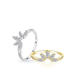 Anelli a corona in argento S925 con zirconi taglio marquise in finiture oro e argento