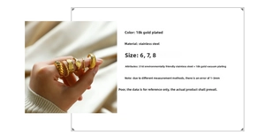 Close-up of 18K gold plated stainless steel rings set showing wave and bead textures