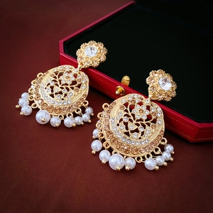 Vintage Palace Style Round Hollow Drop Earrings With Rhinestone Faux Artificial Pearl And 925 Sterling Silver Earring Post