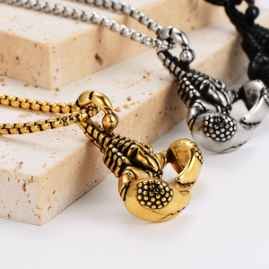 Gold and silver scorpion pendant necklaces in stainless steel with box chain style