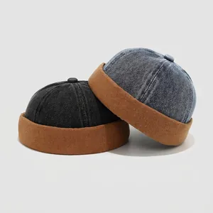 Kinder Baumwolle Denim Miki Hut Randlose Docker Kappe Patchwork Retro Hip Hop Streetwear Verstellbarer Seemannshut