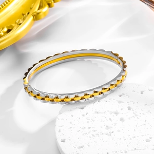 Industrial style three-layer gear link bracelet in silver and gold stainless steel