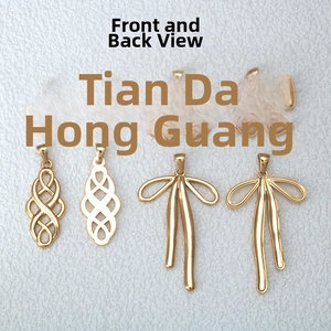 Detailed front and back views of four golden stainless steel bow-shaped jewelry pendants