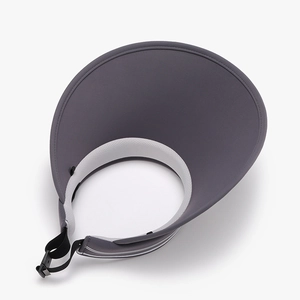 Grey wide brim sun visor hat with adjustable elastic strap for outdoor UV protection