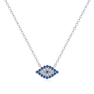 Elegant S925 sterling silver blue evil eye necklace with sparkling crystal pendant for women