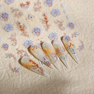 Phoenix and lotus ultra-thin nail stickers with traditional Chinese patterns on blue backings