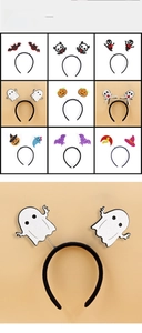 Detailed grid showing Halloween headbands with spring bats, ghosts, and pumpkins