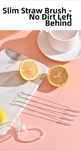 Detailed view of 5-piece stainless steel straw cleaning brushes with nylon bristles