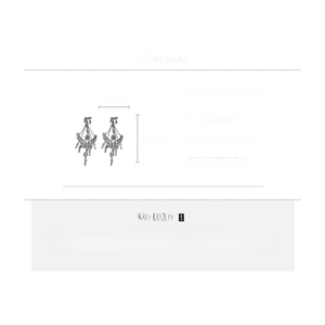 Detail showing alloy rhinestone flower drop earrings dimensions 10.3cm and 38.2g weight