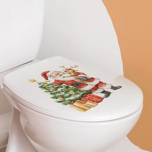 Christmas toilet lid decals with Santa Claus and Reindeer for home holiday decor