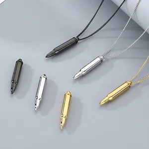 Stainless Steel Bullet Pendant Necklace Hollow Memorial Urn Polished Punk Jewelry For Men And Women