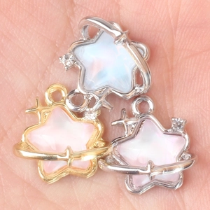 Minimalist alloy star planet pendants with colorful faux opal and sparkling crystals